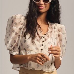 By Anthropologie Puff-Sleeve Henley Blouse